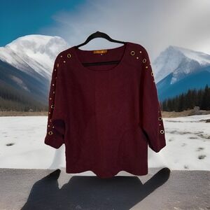 Belldini Burgundy Sweater Top Medium Grommet Sleeve Pullover